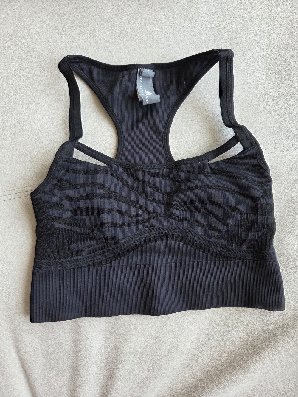 adidas Stella McCartney Black Animal Patterned Racerback Sports Bra XS